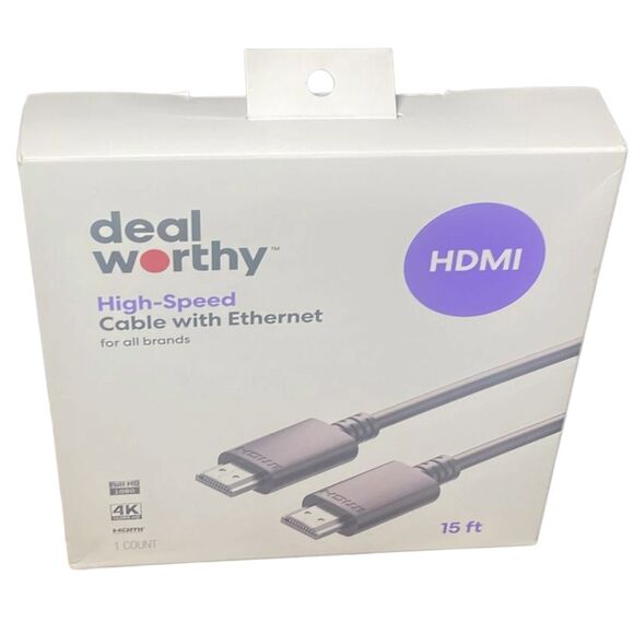 dealworthy 15ft HDMI High Speed Cable with Ethernet - 4K Ultra HD, 1080p Full HD - Picture 1 of 4